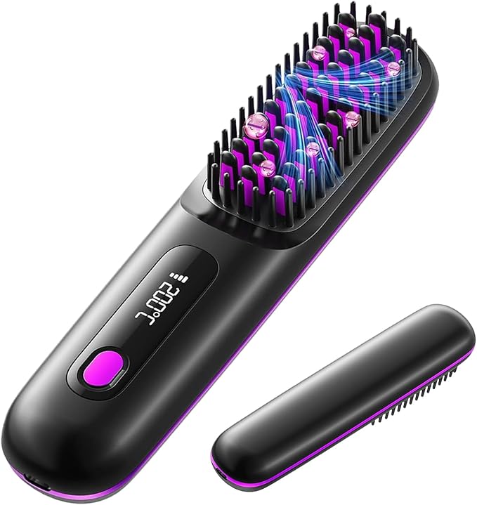 Straightener Brush - Hair Styling Comb Travel Hair Straightener LED Screen Controller Brushes Professional Styling Tool Portable Wet Dry Device for Home Beach Salon Trip Grooming
