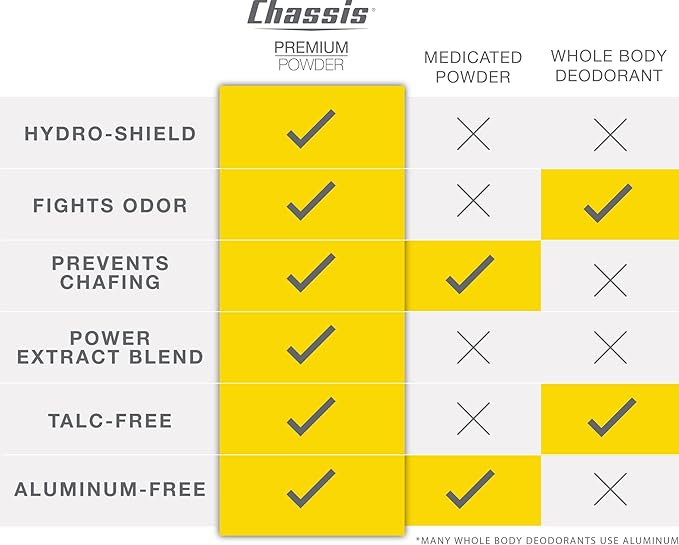 Chassis Ice Premium Body Powder for Men Whole Body Deodorant Odor-Absorbent Talc-Free Anti-Chafing Powder for Groin &amp Sensitive Skin Friction Defense &amp Odor Control Original Fresh Scent