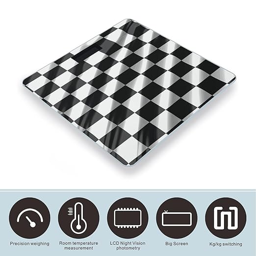 Black White Race Checkered Flag Bathroom ScaleHighly Accurate Digital Weighing Machine for People Bright LED Display Weight Scale for The Aldult Home Use