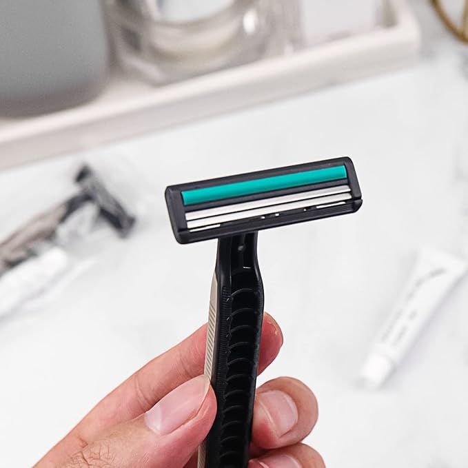 Disposable Razors in Bulk Bulk Razors with Knife Cap Grey Individually Packaged Disposable Razors Bulk with Shaving Cream for Hotels Homeless Nursing Homes Shelters Charities (pack-100)