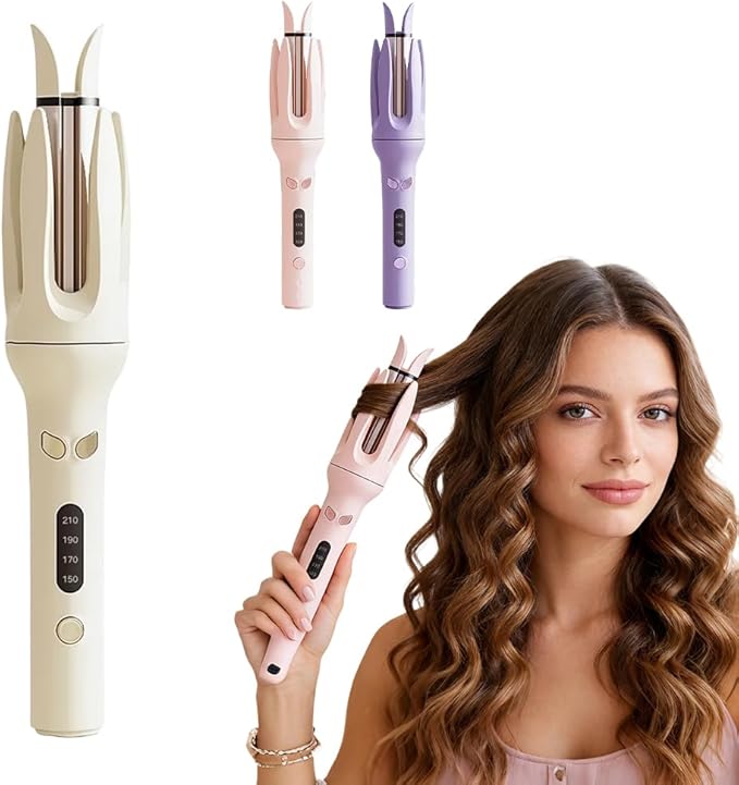 Automatic Hair Curler Auto Rotating Curling Iron with 3 Temp Settings Anti-Scald &amp Anti-Tangle Ceramic Barrel Fast Heating Portable Hair Waver for Travel (Beige)