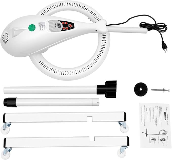 950W Adjustable Stand Hair Dryer360° Orbiting Infrared Hair Dryer Orbiting Hair Processor w/Rolling BaseHair Steamer Standing Professional Processor Drying Perming MachineSalon Styling (White)