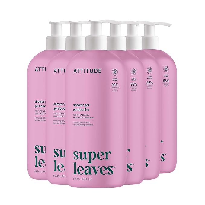 ATTITUDE Body Wash EWG Verified Shower Gel Dermatologically Tested Plant and Mineral-Based Vegan Personal Care Products White Tea Leaves 32 Fl Oz (Pack of 6)