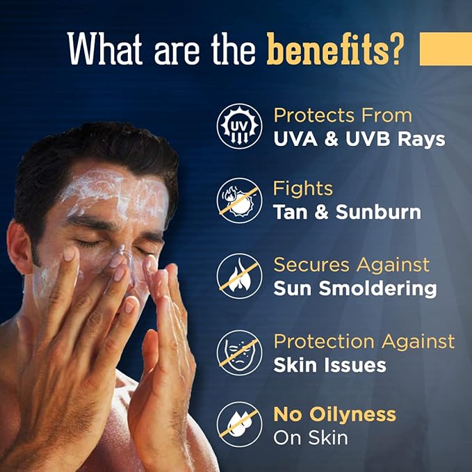 Beardhood SPF 50 PA+++ Sunscreen For Men | Non Greasy Water &amp Sweat Resistant | OMC &amp Oxybenzone Free | Suitable for all Skin Types 50g