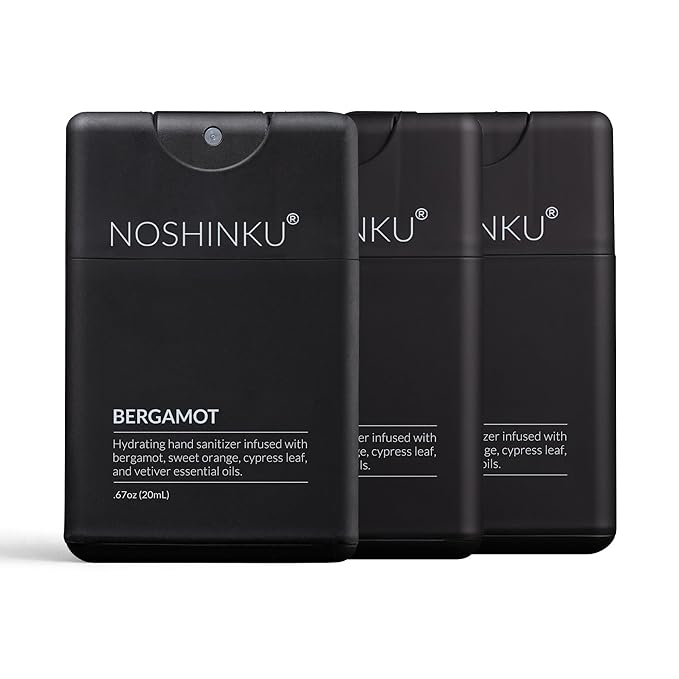 Noshinku - Refillable Hand Sanitizer Bergamot 3-Pack Travel Size Spray with Hydrating Botanical Oils Natural Ingredients All Natural Fragrances Sugarcane Derived Alcohol No Parabens No Dyes