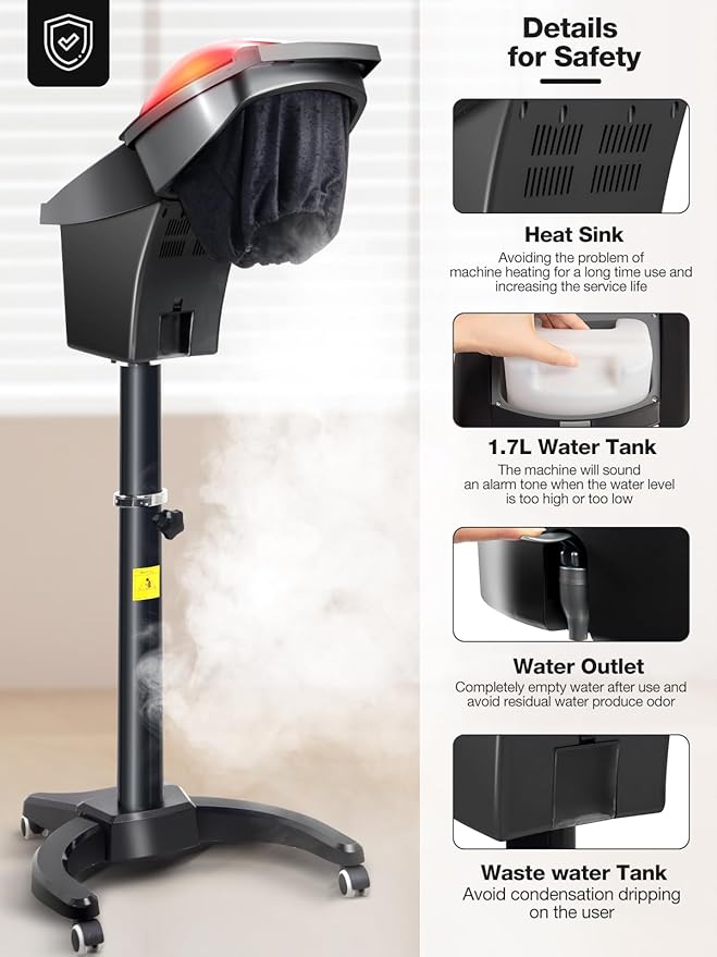 Icoget Hair Steamer for Deep Conditioning w/7 Color Light &amp Ozone Micro Mist Scalp Hydration Steamer for Hair Treatment for Natural/Black Hair w/Adjustable Temp for Barber