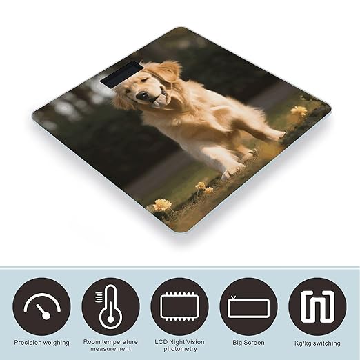 Golden Retriever Dog Scale for Body Weight Highly Accurate Digital Bathroom Scale Sturdy Tempered Glass Weighing Scales with LCD Display Fashion Body Fat Smart Scales 400lb