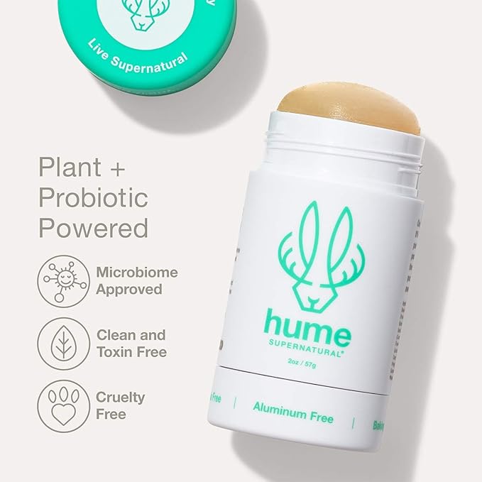 Hume Supernatural Aluminum Free Deodorant for Women &amp Men - Probiotic Plant-Based Baking Soda Free Aloe &amp Cactus Flower Anti Sweat Stain &amp Odor – Desert Bloom Amber Woods Wild Cora