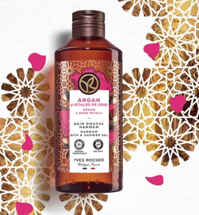 Yves Rocher Argan and Rose Petals Nourishing Shower Gel Bath &amp Body Routine Women Men Day Care 400 ml./13.5.oz.