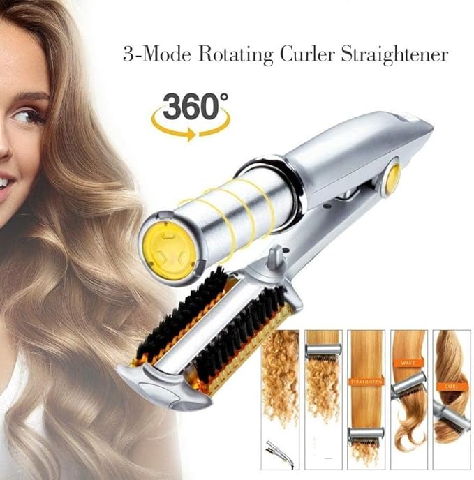 Professional Hair Straightening Hair Tools Styling Comb Iron Curling Iron Straightener&ampCurler Styler 2 in 1 Multi Hair Styling Tool Flat Iron with Brush for All Hair Types