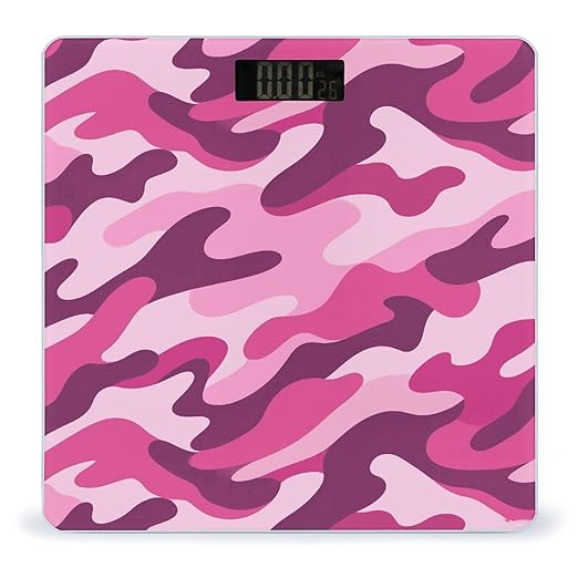 Pink Camo Weight Scale Cute Bathroom Scale for Body Highly Accurate Digital Weighing Machine for People Compact LCD Display Scales with Sturdy Toughened Glass Scales
