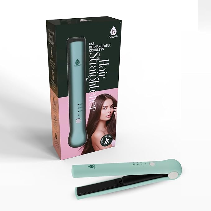 PURSONIC Cordless Hair Straightener – USB Rechargeable Ceramic Plates 3 Temperature Settings Up to 40 Minutes Battery Life Travel-Friendly