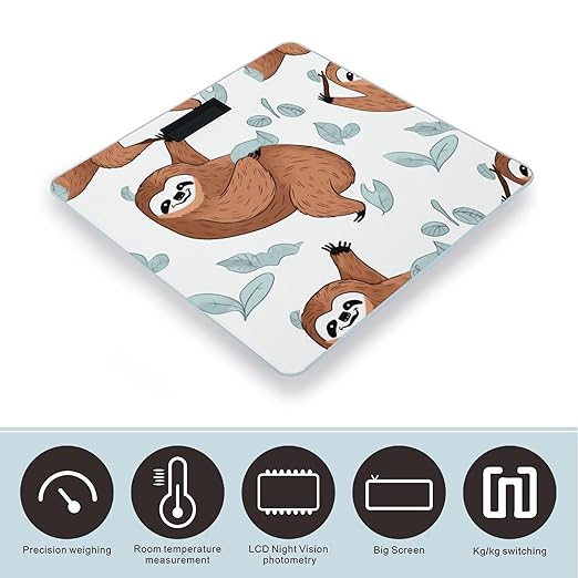 Brown Sloth Bathroom ScaleHighly Accurate Digital Weighing Machine for People Bright LED Display Weight Scale for The Aldult Home Use