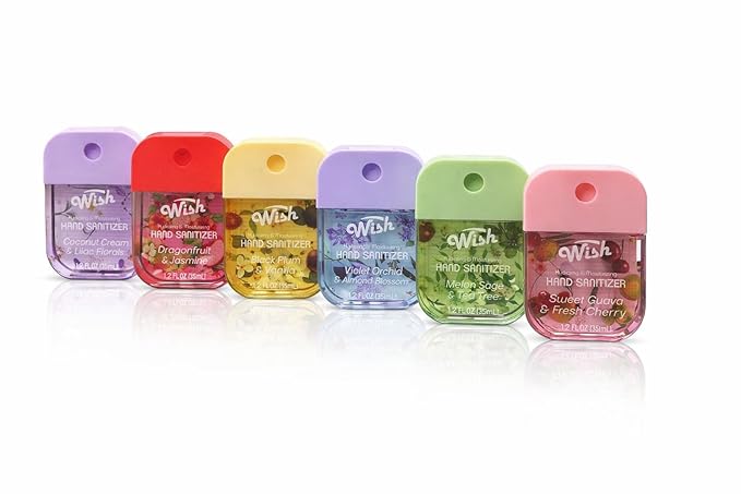 Megagon Bargains Hand Sanitizer Spray Variety Pack – 6 Travel Size Bottles (1.2oz Each) Aloe &amp Vitamin E 500 Sprays Each Hydrating Assorted Scents