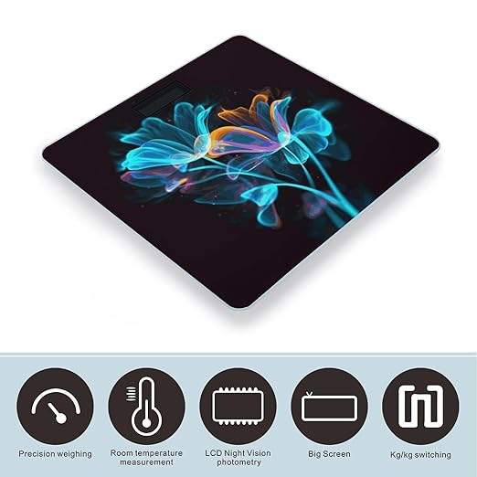 Neon Flowers Weight Scale Digital Electronic Scales Bathroom Scale Larg LCD Backlight Display High Precision MeasurementsTempered Glass