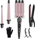 4 in 1 Curling Iron Wand Set 1inch Curling Iron 3 Barrel Hair Waver with 2 Ceramic Tourmaline Barrels 0.35-1.2inch and Hair Straightener LCD Temp Control Instant Heat Up Include Glove &amp 2 Hair
