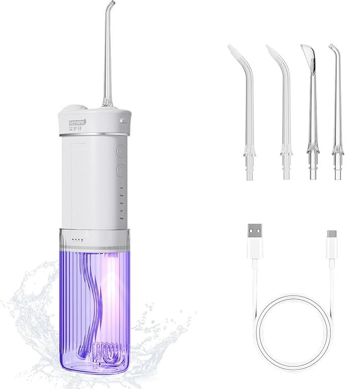Portable Eco-Friendly Water Flosser 225ML Long-Lasting Endurance Travel Oral Irrigator for Gum Care/Implants/Braces (White)