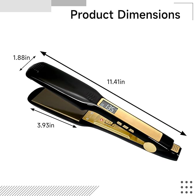 Tourmaline Ceramic Flat Iron Hair Straightener Fast Heating For Wet And Dry Hair Adjustable Temperature Us Plug Black And Gold Sleek Design