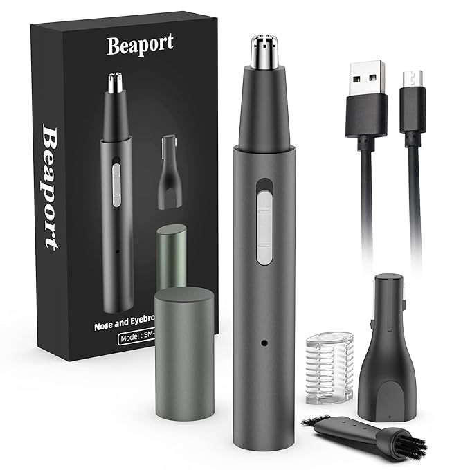 Nose Hair Trimmer and Eyebrow Trimmer Rechargeable Professional Painless Eyebrow Razor for Ear Beard Hairline 2 in 1 Metal Trimming Tool Black