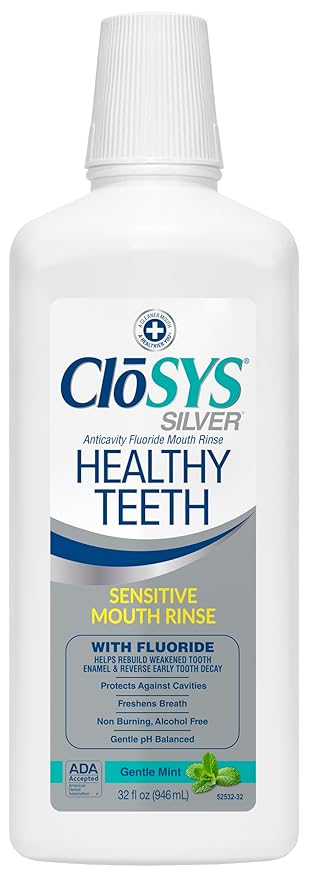 CloSYS 32 Oz Healthy Teeth &amp Ultra Sensitive Unflavored Mouthwashes with Flavor Dropper