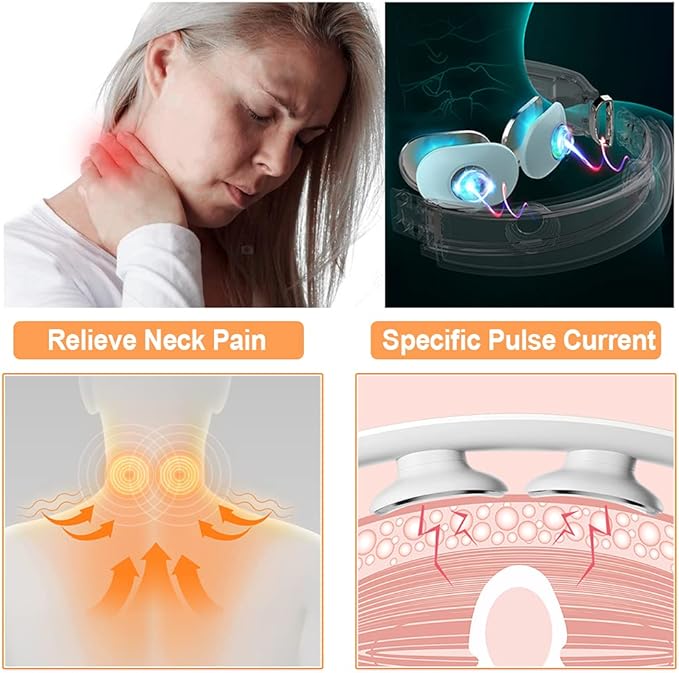Intelligent Portable Neck Massager with Heat for Pain Relief Cordless Pulse Neck Massager with Voice Broadcast &amp 6 Modes 16 Levels Intensity Massage for Office Home Outdoor Use