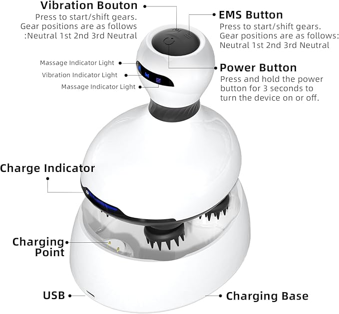 Electric Scalp Massager EMS Stimulation Head Massager with Mutlti-Modes Vibration &amp Waterproof Held Portable Head Scratcher Massager for Hair Growth Deep Clean and Stress Relax
