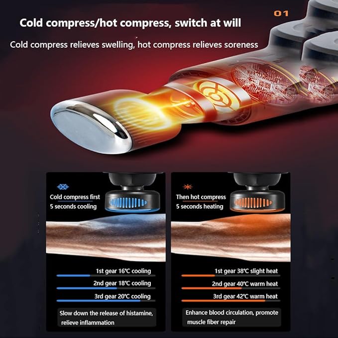 Massager Hot and Cold Massager Deep Tissue Back Massage 14mm Massage Depth 12 Frequency Levels Touch Screen 7 Interchangeable Heads 1500mah Muscle Massage for Pain Relief
