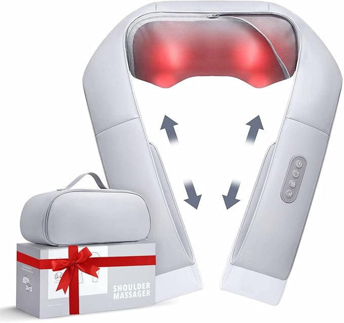 Back Massager with Adjustable Heat and Straps Shiatsu Neck Massagers for Neck and Back Shoulder Foot and Legs ( with Free Handbag ) Gray