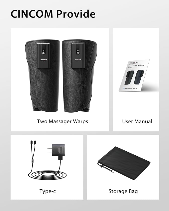 CINCOM Leg Massager with Heat and Air Compression Cordless Calf Massager for Circulation and Pain Relief Rechargeable Leg Compression for Edema Relief