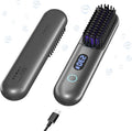 Cordless Hair Straightener Brush-Portable Straightening Comb 9600mAh Batt Plasma Tech 9 Temp-Settings &amp LED Display for Travel &amp Home (Metallic Grey)