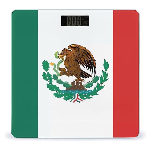 Flag of Mexico Scale for Body Weight High Precision Digital Weight Scales with LCD Display Anti-Slip Sturdy Slim Tempered Glass Bathroom Scale for Home Use