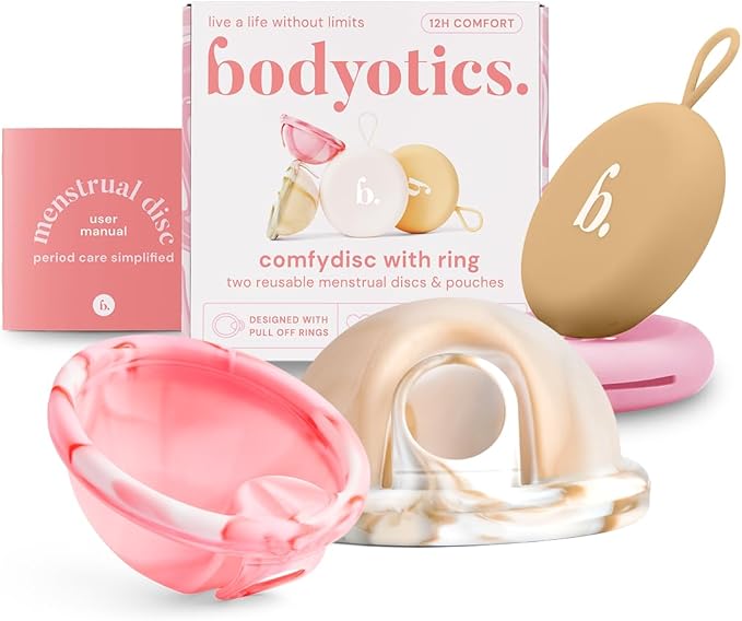Bodyotics Reusable Menstrual Disc - Wear Up to 12-Hours - Alternative to Menstrual Cups Tampons and Pads for Light or Heavy Flows Leak Proof - Small &amp Large Sizes (Pink and Beige)