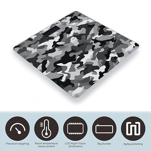 Black Grey White Camo Bathroom Scale Large LCD Backlight Display Digital Scale Rounded Corners Body Scales Automatic Power On/Off Bathroom Scales for Home Bedrooms