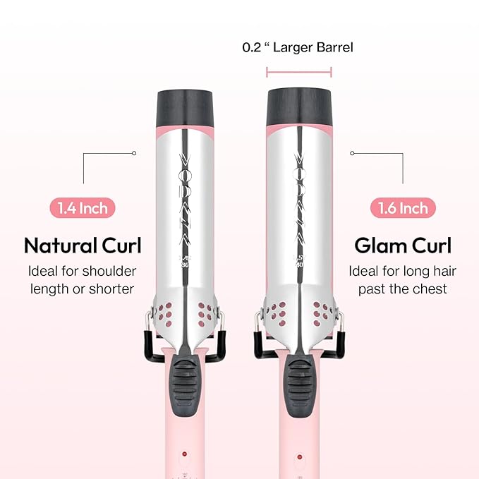 VODANA Professional GlamWave Ceramic Curling Iron Long-Lasting Natural Curls Instant Heat Hair Curler Curling Wand Available in USA (1.4 inch Pink)