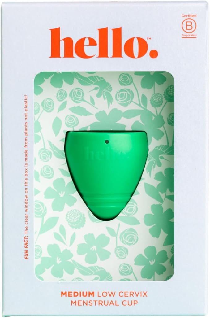 Hello Period Cup Low Cervix Menstrual Cup | Award Winning Reusable Soft Flexible Alternative to Pads &amp Tampons | Sustainable Feminine Hygiene | Leak Proof | Holds 21ml | 41mm Diameter 43mm L (Med