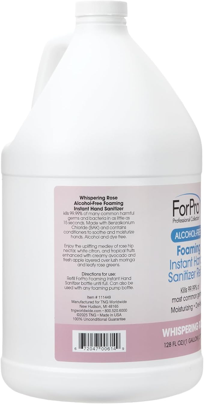 ForPro Alcohol-Free Foaming Instant Hand Sanitizer Moisturizing Dye-Free Formula Whispering Rose Scent 1 Gallon (128 fl oz) Refill