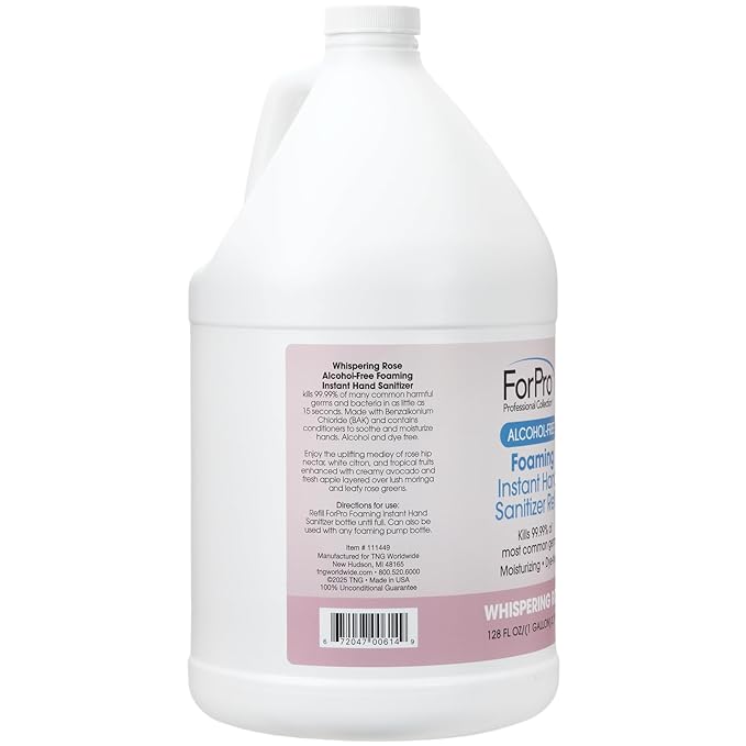 ForPro Alcohol-Free Foaming Instant Hand Sanitizer Moisturizing Dye-Free Formula Whispering Rose Scent 1 Gallon (128 fl oz) Refill