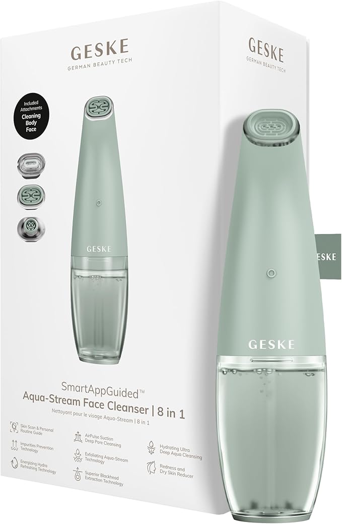 GESKE SmartAppGuided™ Aqua-Stream Face Cleanser | 8 in 1 | Deep Pore Cleansing | Impurities Prevention | Blackhead Extraction | Reduce Red &amp Dry Skin | Use with Our Aqua-Stream Solution