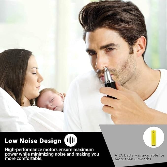 Nose and Ear Hair Trimmer Portable Nose Hair Trimmer for Men and Women Battery-Operated Waterproof Stainless Steel Head Easy to Clean (Black)