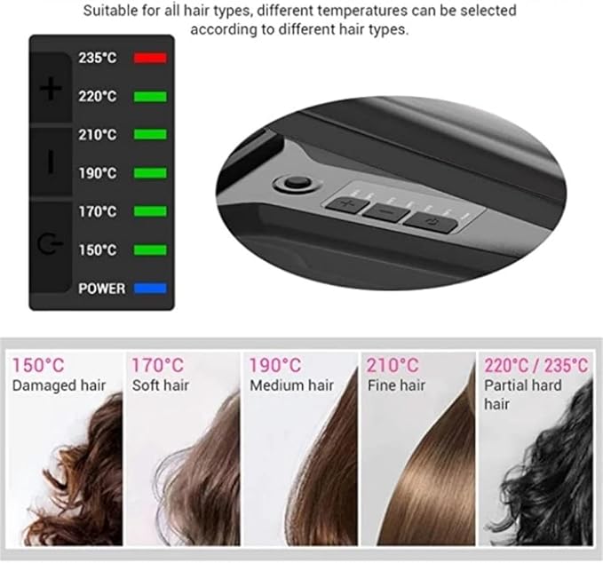 Professional Infrared Steam Hair Straightener 2 inch Tourmaline Ceramic Flat Iron Vapor Instant Heat Up with Adjustable Temperature Dual Voltage (Black)