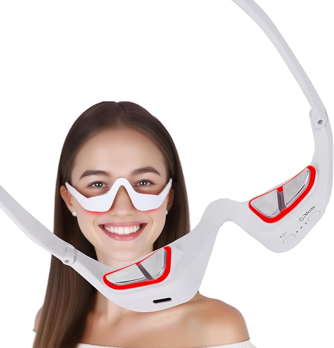 3D Wrap-Around Under-Eye Red Light Therapy Glasses Adjustable Microcurrent Eye Massager for Dark Circles Puffiness &amp Wrinkles Rechargeable Under Eyes Treatment for Women Eye Bags