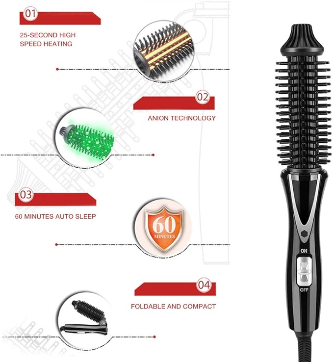Ceramic Tourmaline Foldable Anion Hair Brush Curler Hair Curling Iron Hair Styling Tools (US Plug 110‑240V)