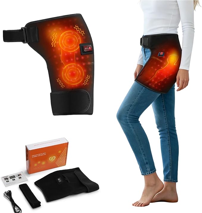 Aimery Hip Brace Red Light Therapy for Hip Pain in Menopausal WomenAdjustable Hip Support Wrap for Women3 Heat Levels Move Confidently &amp Sleep Through The Night (Black - Vibration)