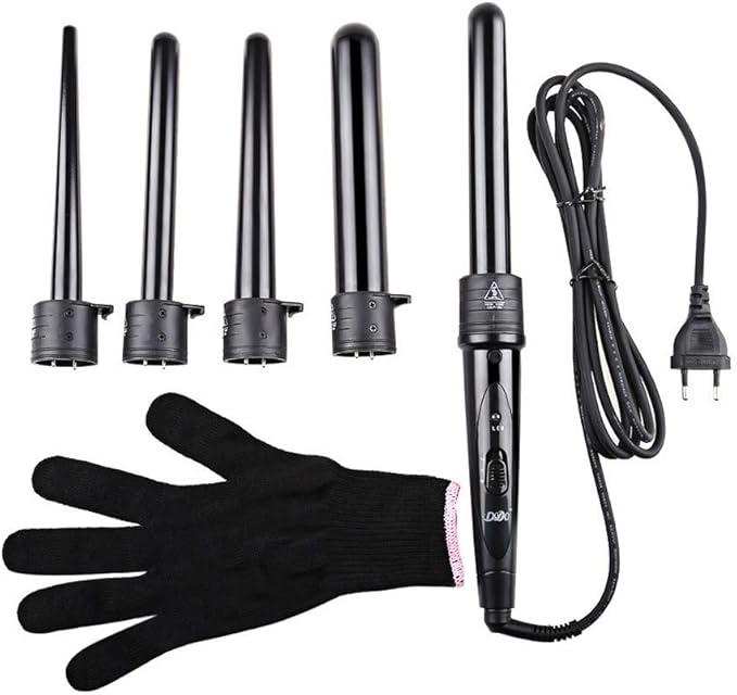 Curling Irons 5 Part Interchangeable Hair Curling Iron Machine Ceramic Hair Curler Multi-Size Roller Heat Resistant Glove Styling Set