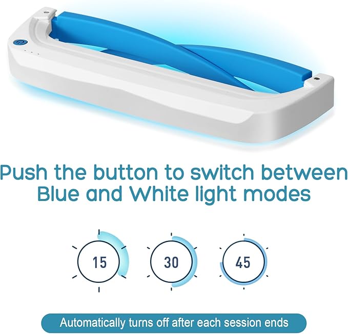 Light Therapy Glasses Blue-White UV-Free Light Therapy Lamp Portable Daylight Lamp Wearable Sunlight Lamp Boost Energy Relief for Sleep Problems Jet Lag Equivalent to 10000 Lux