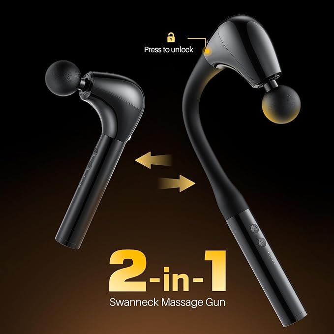 G4D Fascia Gun with Detachable U-Shape Long Handle 10mm Deep Tissue Percussion Brushless Motor Up to 2800 RPM Type-C Fast Charging Includes 4 Massage Heads for Back Neck Shoulder Relief