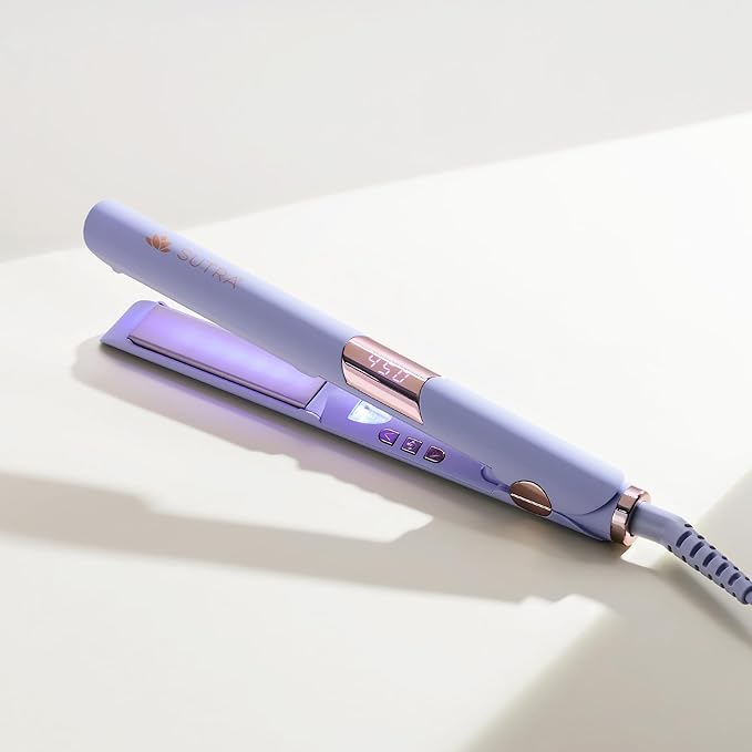 SUTRA Ultra Violet Flat Iron - 1” Infrared &amp Blue Light Ceramic Flat Iron with Ionic Technology Digital Temp Control to 450°F Floating Plates Dual Voltage Auto Shut Off Smooth Styling