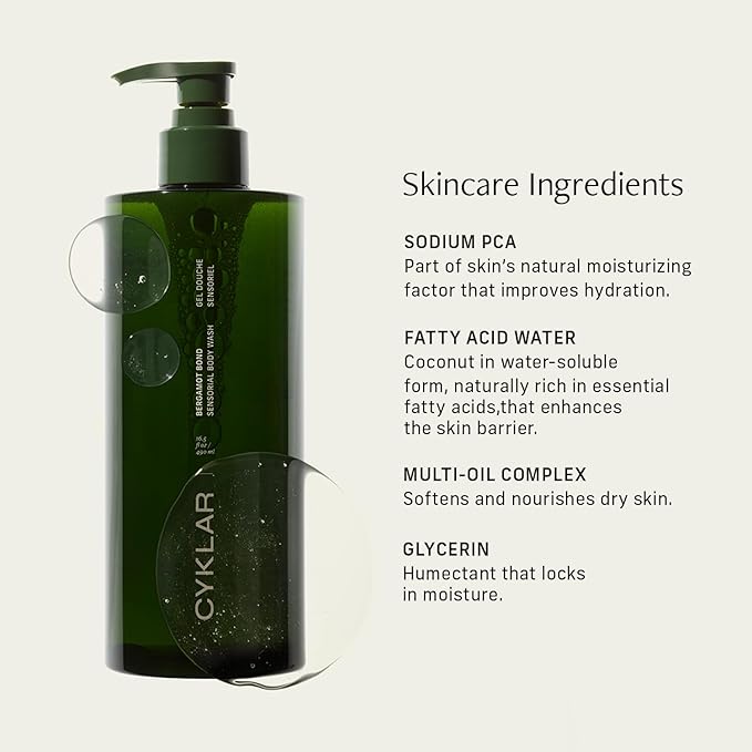 CYKLAR Sensorial Body Wash. Bergamot Bond Hydrating Cleanser with Moisture Locking Multi-Oil Complex Sodium PCA and Glycerin. Nourishing Shower Gel for Women and Men 16.5 Fl Oz Luxury Bodywash