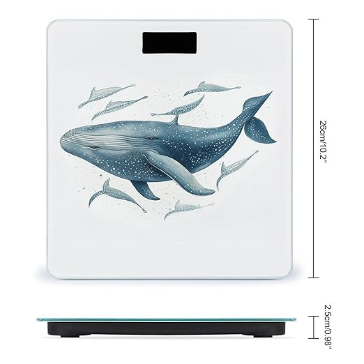 Blue Whale Bathroom Scale Rounded Smart Scale for Body Weight Automatic Power On/Off Weight Scales Accurate Bathroom Digital Scales for Pet Home Bedroom Kitchen