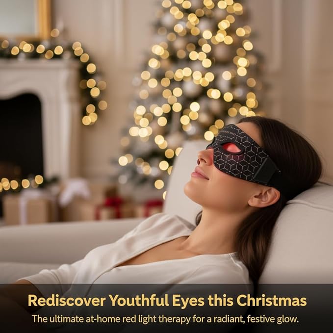 JVV Red Light Therapy for Eyes 5 Modes Under-Eye Red Light Eye Mask Eye Massager for Fine Lines Eye Bags and Dark Circles for Men and Women
